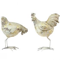 Dekoratívne kurčatá Biele zlato Kohút sliepka Vintage L13cm 2ks