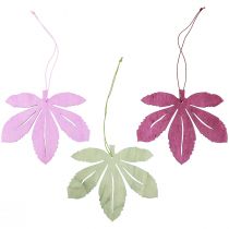 položky Dekoračný vešiak drevo jesenné lístie ružový fialový zelený 12x10cm 12ks