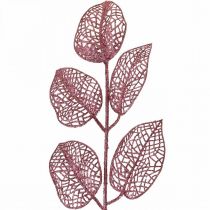 položky Umelé rastliny, deko listy, umelý konár ružové trblietky L36cm 10p