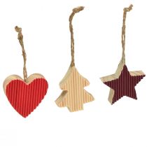 položky Ozdoby na vianočný stromček drevené srdce hviezda stromček červený 4,5cm 9ks
