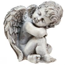Anjel sediaci ozdobna postava dekoracia hrobu siva polyresin V18cm