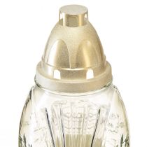 položky Hrobová svetlá sklenená váza retro náhrobný lampáš číre biele zlato Ø11cm V26,5cm
