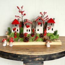 položky Romantické keramické domčeky s motívom srdca – červené a prírodné tóny, 11 cm – s láskou navrhnutá zimná dekorácia – 3 kusy