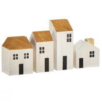 Drevený domček dekoračné domčeky drevo biela hnedá 4,5-8cm 4ks