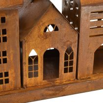 položky Vintage svetelné domčeky z kovu v hrdzavom prevedení – 80x15x35 cm – atmosférická vianočná dekorácia