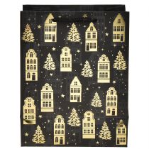 položky Vianočná taška čierno/zlaté jedľové domčeky 18x10x23cm