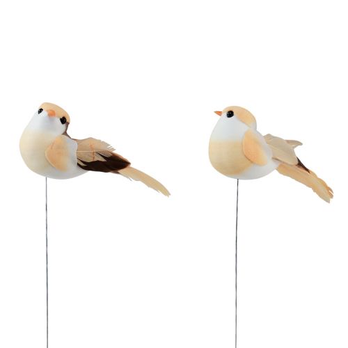 Vtáčik pierko na drôte, ozdobný vtáčik s pierkami oranžovohnedý 4cm 12ks