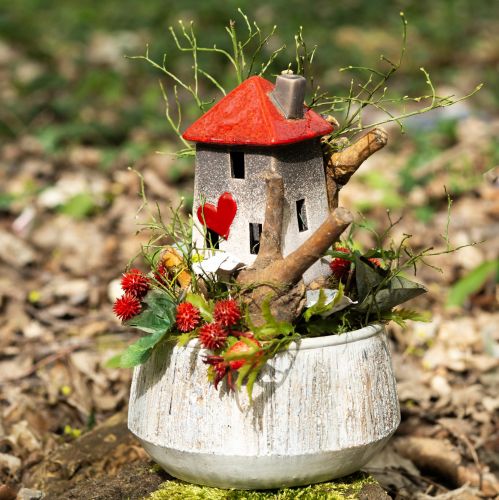 Zamilované keramické domčekové lampáše v sade 2 kusov - dizajn srdca, červené a prírodné, 17,5 cm - romantická dekorácia do domácnosti