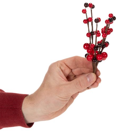 Článok Umelý konár s červenými bobuľami, 15 cm, 6 kusov