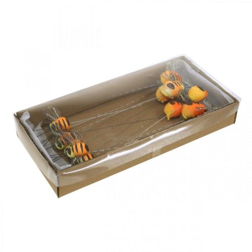 Floristik24 Deco včielka, jarná dekorácia, včielka na drôte oranžová, žltá B5/6,5cm 12ks