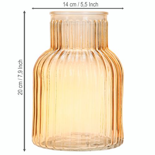 položky Sklenená váza na kvety v oranžových retro drážkach Ø13,5cm V20cm