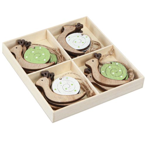 položky Dekoračná drevená dekorácia slimák na zavesenie prírodná zelená 6,5cm 12 kusov