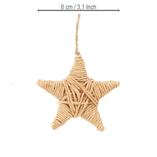 položky Dekoratívne hviezdy, konopná rafia, 7,5 cm, vianočné ozdoby na stromček, 8 kusov