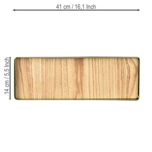 položky Dekoratívny podnos obdĺžnikový so zeleným kovovým dreveným podstavcom 41×14 cm