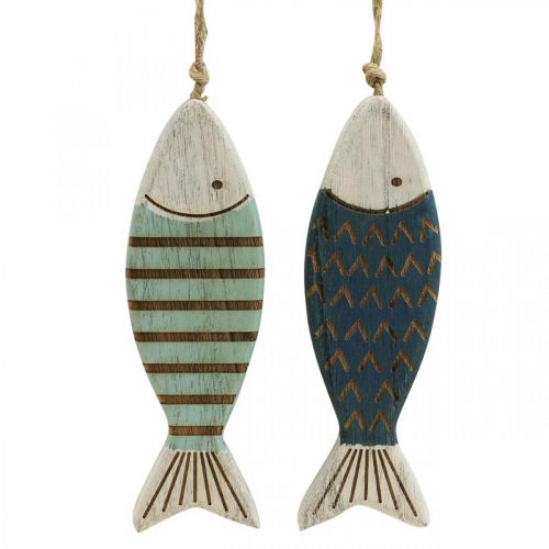 položky Deko rybka námorná závesná dekorácia drevená ryba modrá L16cm 4ks