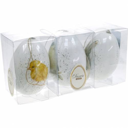 Floristik24 Veľkonočné vajíčka na zavesenie s motívom zvieratiek kuriatko, vtáčik, králik biely sortiment 3ks