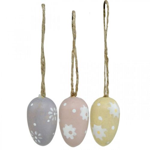 položky Mini kraslice, drevené vajíčka s kvietkami, veľkonočná dekorácia fialová, ružová, žltá V3,5cm 6ks