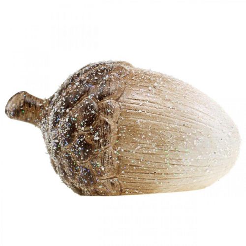 Floristik24 Dekorácia žaluď zasnežená keramická dekorácia jeseň 14×7,5×7,5cm 3ks