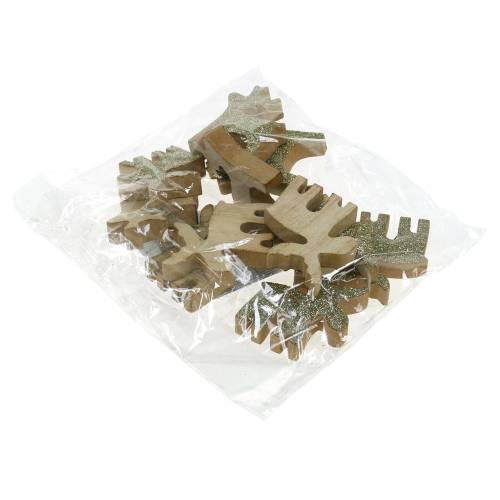 položky Bodková dekorácia vianočné losie drevo zlatá, trblietka 5×5,5cm 12ks