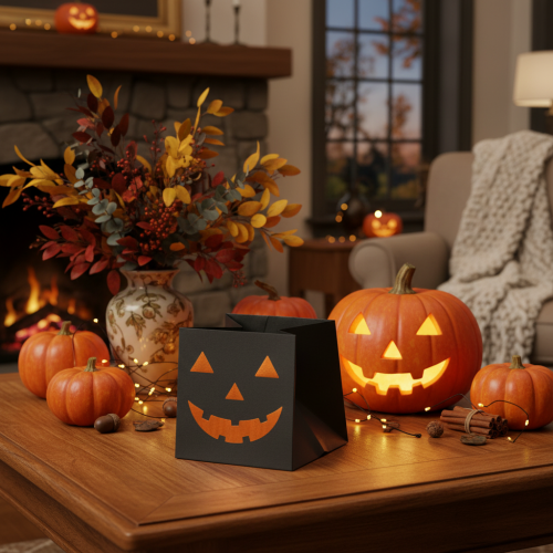 položky Papierové vrecko na kvetináč s tekvicovou tvárou Halloween dekorácia 10 cm 6 ks