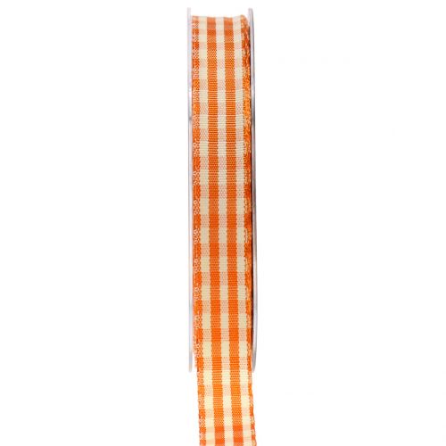 Darčeková stuha károvaná oranžová 15mm 20m
