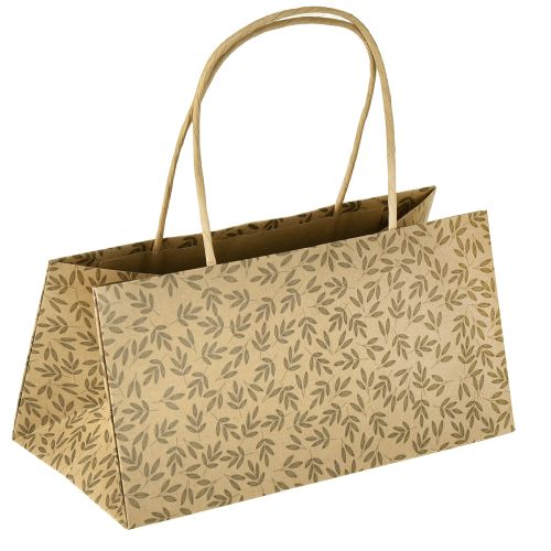položky Darčekové papierové tašky s hnedými listami, prírodné farby, 20×10×10 cm, 6 ks