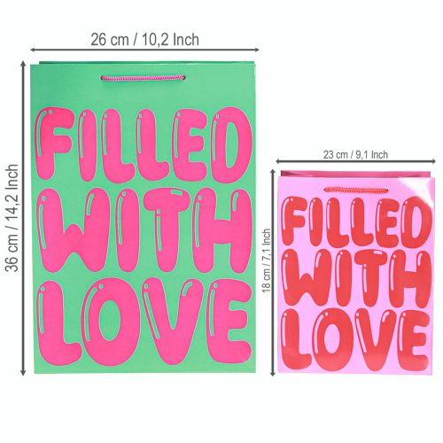 položky Darčeková taška s rúčkami „Plnená láskou“ V36/23 cm, sada 2 kusov