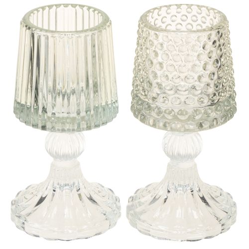 položky Sklenený držiak na čajové sviečky s bodkami a drážkami na základni V15cm 2 ks