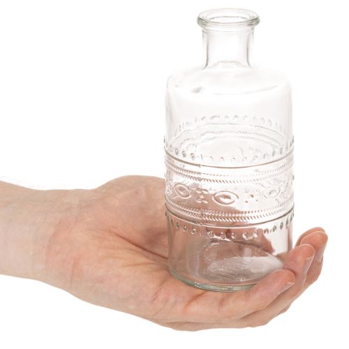 položky Sklenená fľaša so vzorom, valcovitá, číra, dekoratívna váza, 15 cm, 6 kusov
