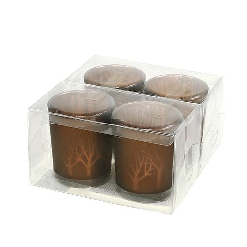 Floristik24 Sklenená čajová sviečka so vzorom hnedá Ø5,5cm V6,5cm 4ks
