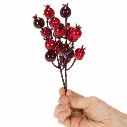 Článok Umelá vetvička granátového jablka s rozvetvenými stonkami ako dekorácia vázy, 19 cm, 4 kusy