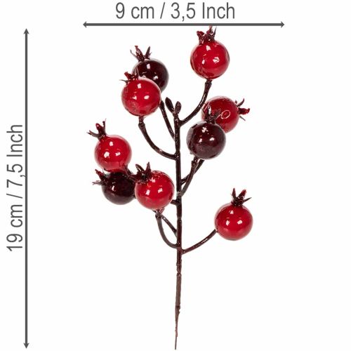 Článok Umelá vetvička granátového jablka s rozvetvenými stonkami ako dekorácia vázy, 19 cm, 4 kusy