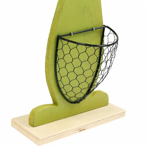 Floristik24 Veľkonočný zajačik s košíkom zelený, jarný, ozdobný košík na rastliny, veľkonočný dekoračný zajačik z dreva 2ks