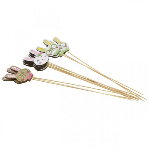 Floristik24 Vtipná veľkonočná dekorácia zajačika kvetinová dekorácia hlavička na palici 7cm 12 ks