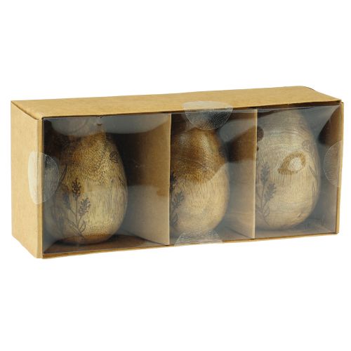 položky Drevené vajíčka prírodné mangové drevo Veľkonočné vajíčka z dreveného kvetinového dekoru V10cm 3 ks