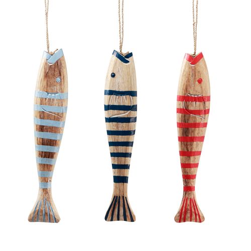 položky Drevená rybka na zavesenie ryba dekorácia drevo 29cm farebné 3 kusy