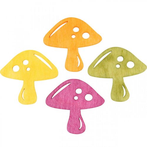 položky Rozsypané dekorácie hríbiky, jesenná dekorácia, huby šťastia na zdobenie oranžová, žltá, zelená, ružová V3,5/4cm Š4/3cm 72 kusov