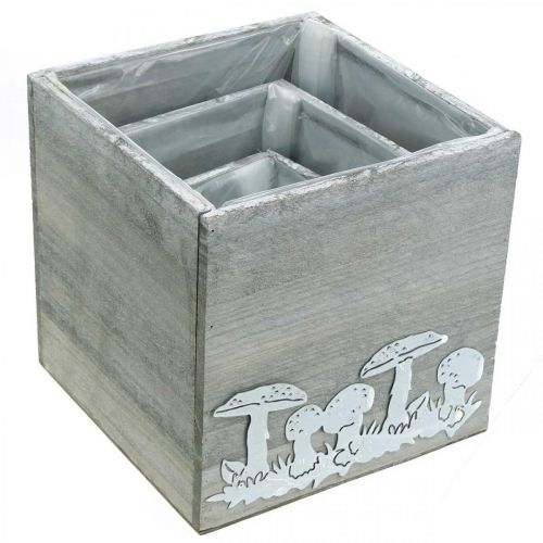 položky Drevené kocky s hríbikmi, jesenná dekorácia, truhlík na rastliny 20/16/12 cm sada 3 ks