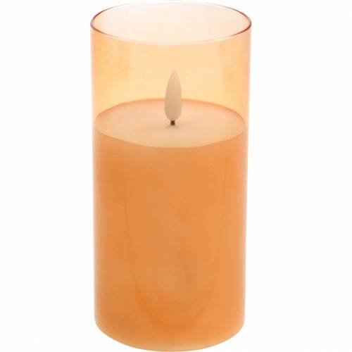 LED sviečka v skle pravý vosk oranžová Ø7,5cm V10cm