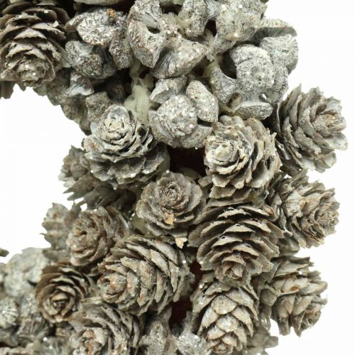 Floristik24 Deko venček šišky smrekovec a cyprus biely, trblietky Ø20cm 2ks