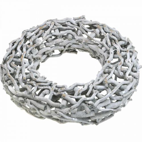 Floristik24 Dekoračný veniec drevo a vetvičky obielené Drevený veniec veľký Ø60cm