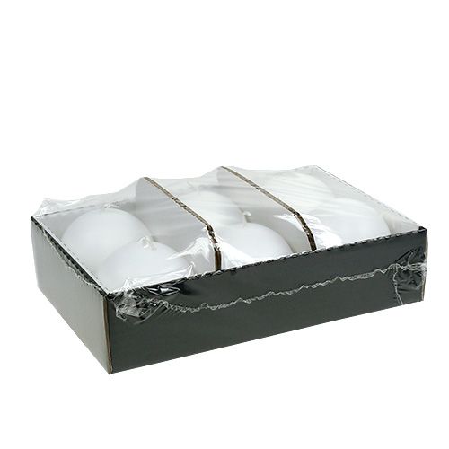 položky Sada 6 bielych guľových sviečok s priemerom 80 mm - dekoratívne voskové sviečky na oslavy a útulnú atmosféru