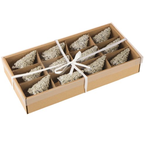 položky Mini vianočná dekorácia na stôl na stromček, šampanské biele, V8 cm, 12 ks