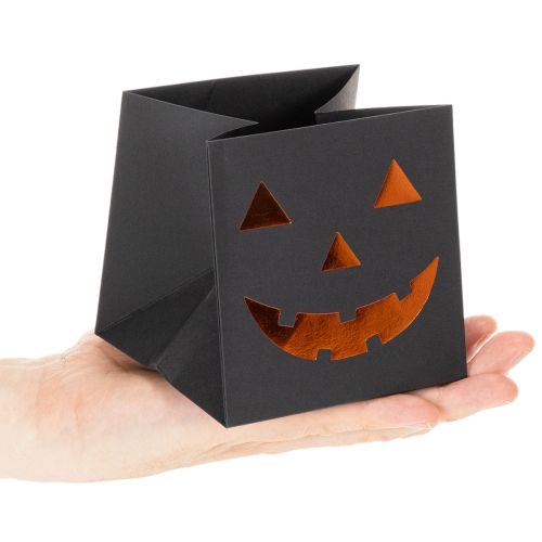 položky Papierové vrecko na kvetináč s tekvicovou tvárou Halloween dekorácia 10 cm 6 ks