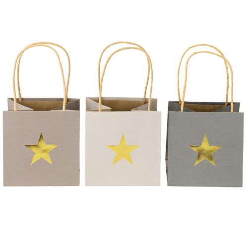 položky Papierové tašky s hviezdou a uchom, sivé, rôzne farby 12×12×12cm, 9 ks