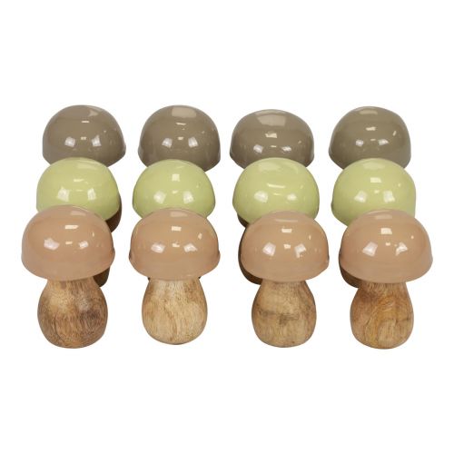Floristik24 Drevené hríby dekoračné hríby drevo béžová, zelená Ø5cm 7,5cm 12ks