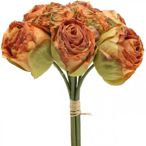 Parta ruží, hodvábne kvety, umelé ruže oranžové, starožitný vzhľad L23cm 8ks