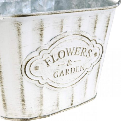 Floristik24 Kvetináč z kovovej misky na rastliny s rúčkami zelená, biela, sivá L24cm H14,5cm 3ks