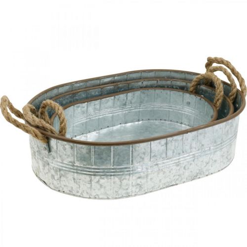 položky Kvetináč s rúčkami, miska na bylinky, aranžmán strieborný, hnedý L39/35,5/32 cm V10/8,5/7 cm sada 3 ks