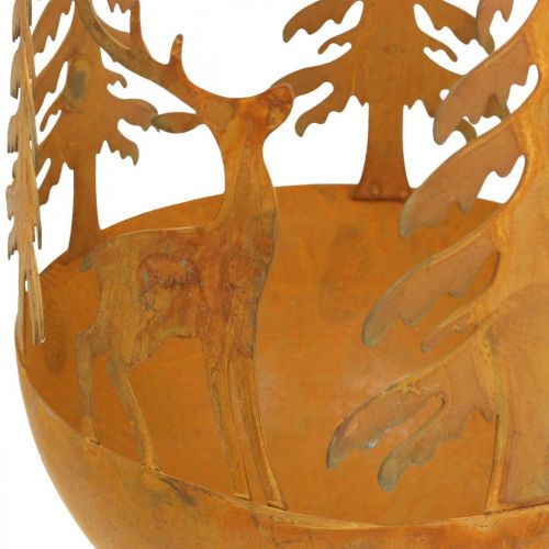 Floristik24 Kovová miska s jeleňom, lesná dekorácia na advent, ozdobná nádoba patina Ø25cm V29cm